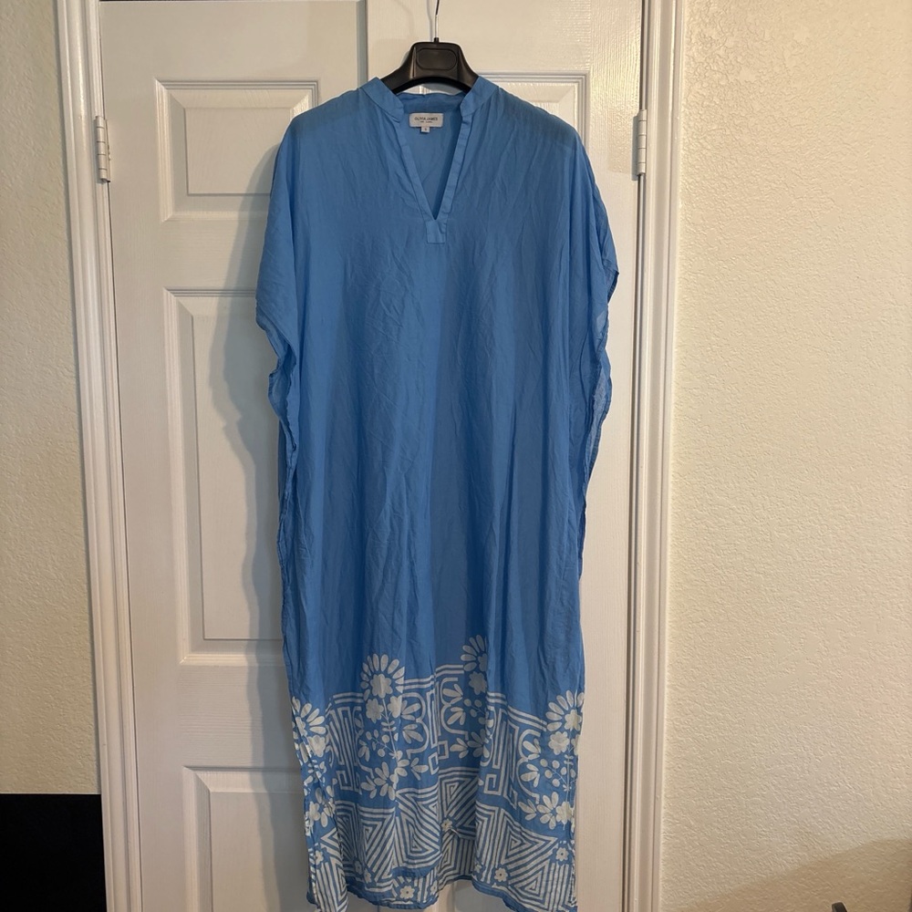 Sky Blue Floral Hem Beach Kaftan Coverup